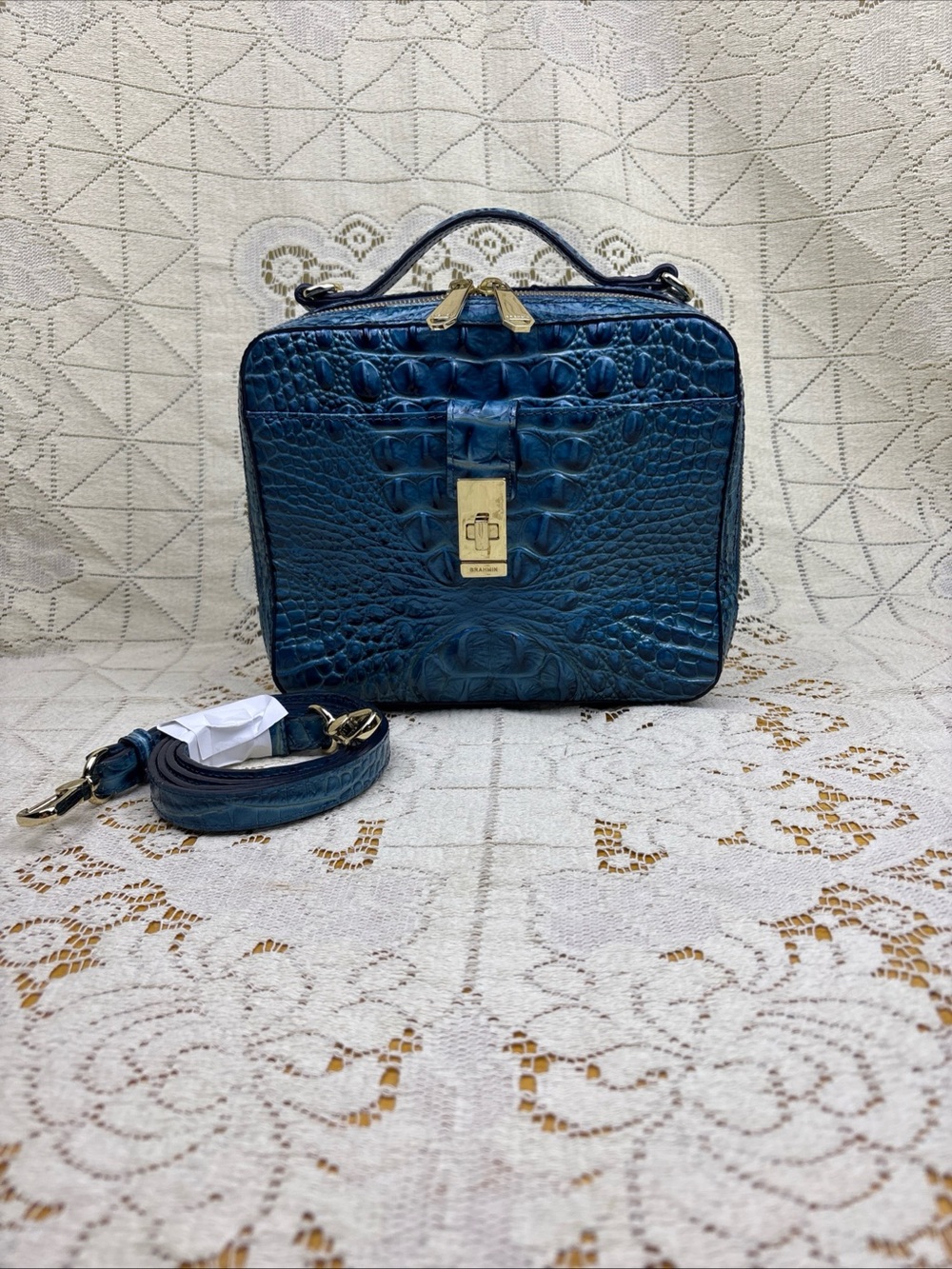 Brahmin Evie Melbourne Satchel Handbag Croc Embossed Crossbody Leather...